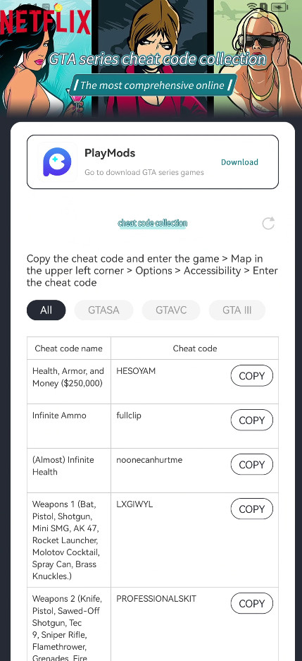 GTA Series Cheat Code Collection Apk v1.0