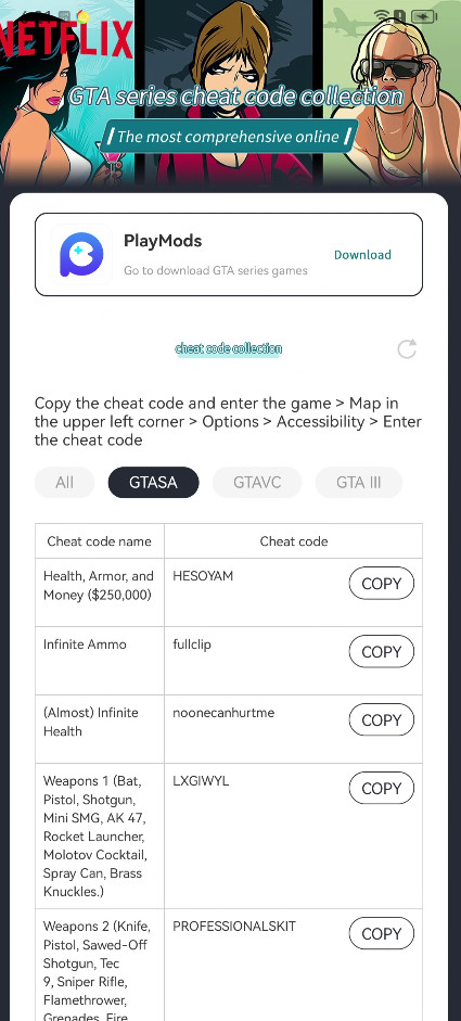 GTA Series Cheat Code Collection Apk v1.0