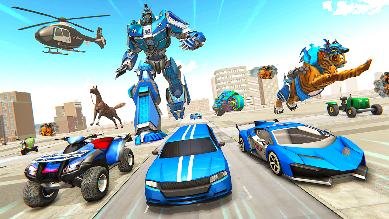 Police Tiger Robot Car Game 3d