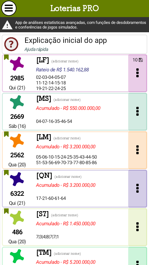 Loterias PRO: Estatísticas