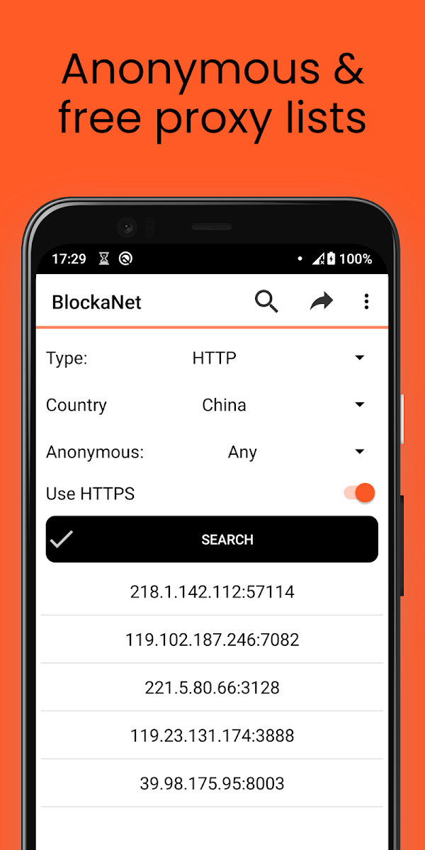 BlockaNet: Proxy list browser