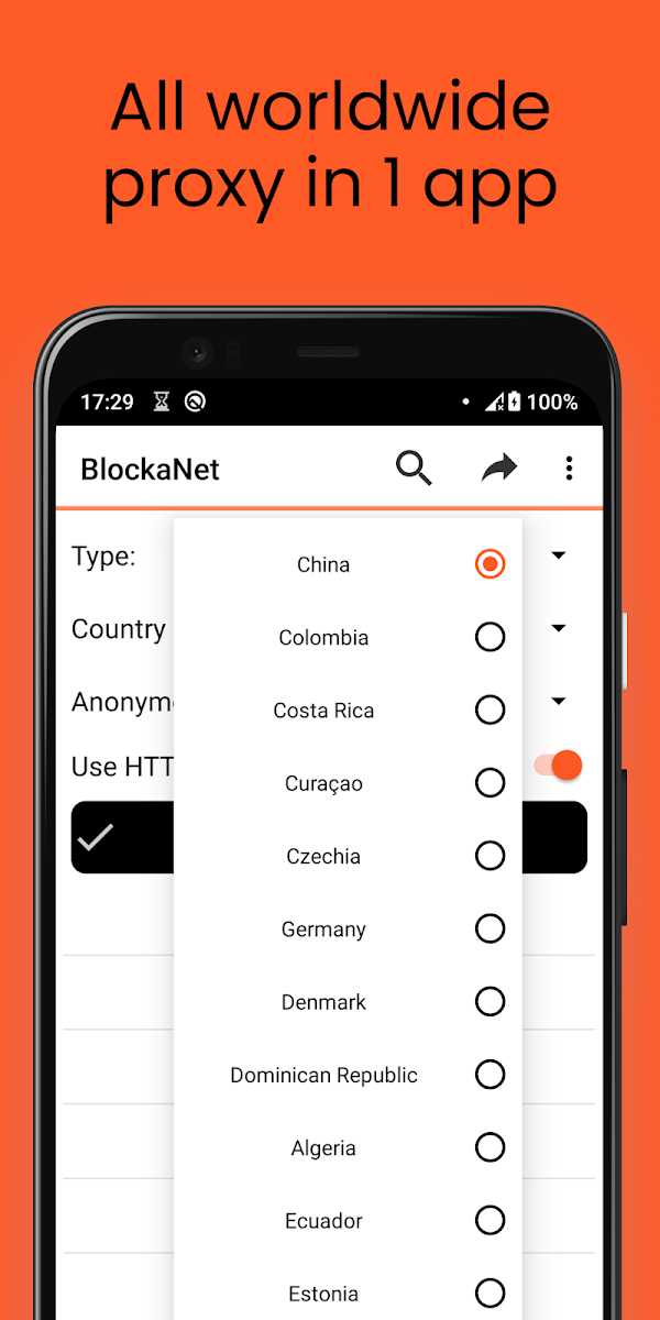 BlockaNet: Proxy list browser