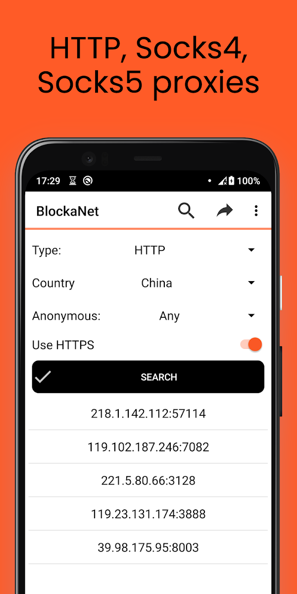 BlockaNet: Proxy list browser